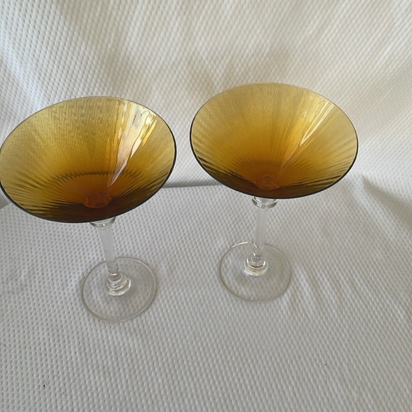 Vintage Tall  Smokey Brown Martini Glasses with clear stem.  5.75” x 8.75” - Picture 5 of 6